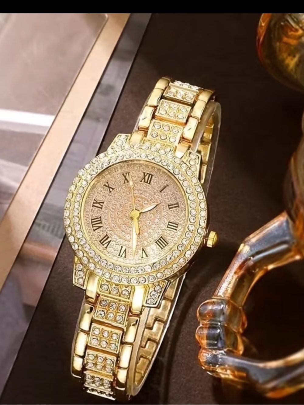 Women’s Gold Crystal Bracelet Watch with Roman Numerals